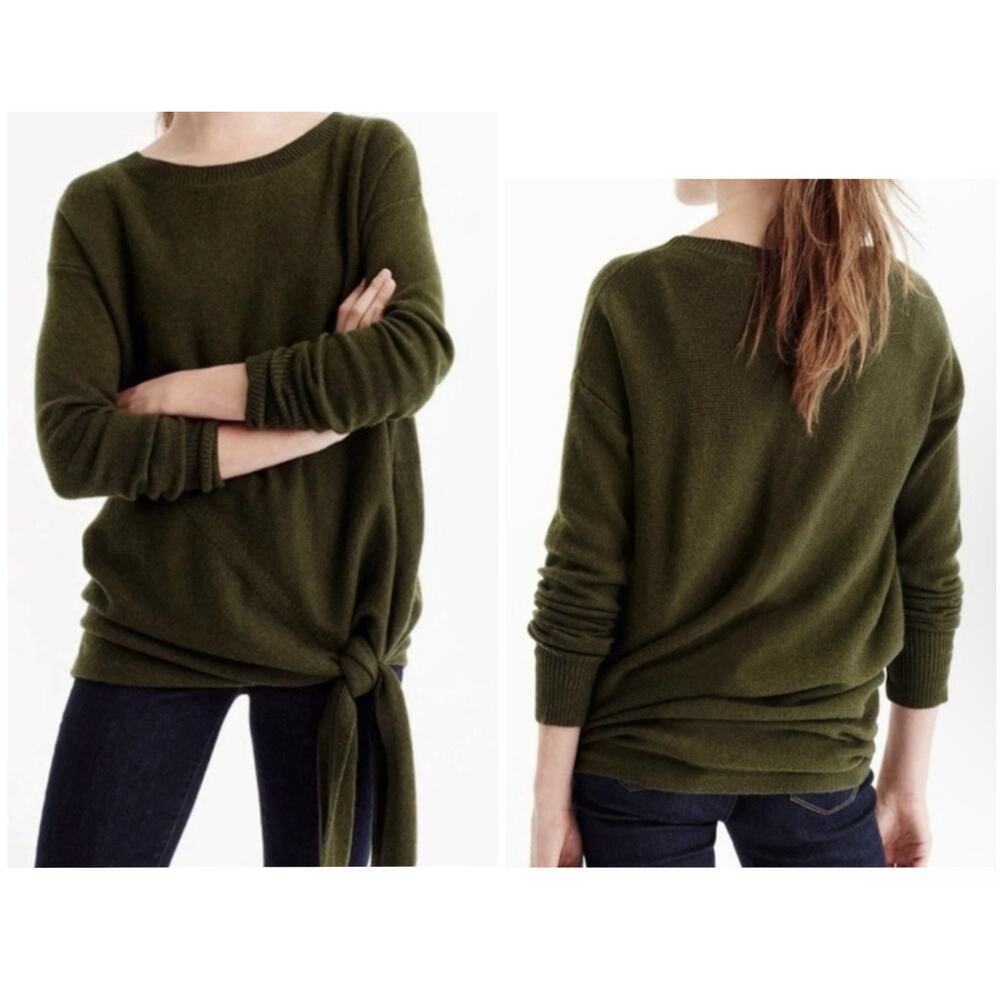 J.Crew Olive Green Side Tie Wool Blend Knit Sweater Top Women's Size M